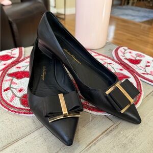 Salvatore Ferragamo ✨ Black Flats with Gold